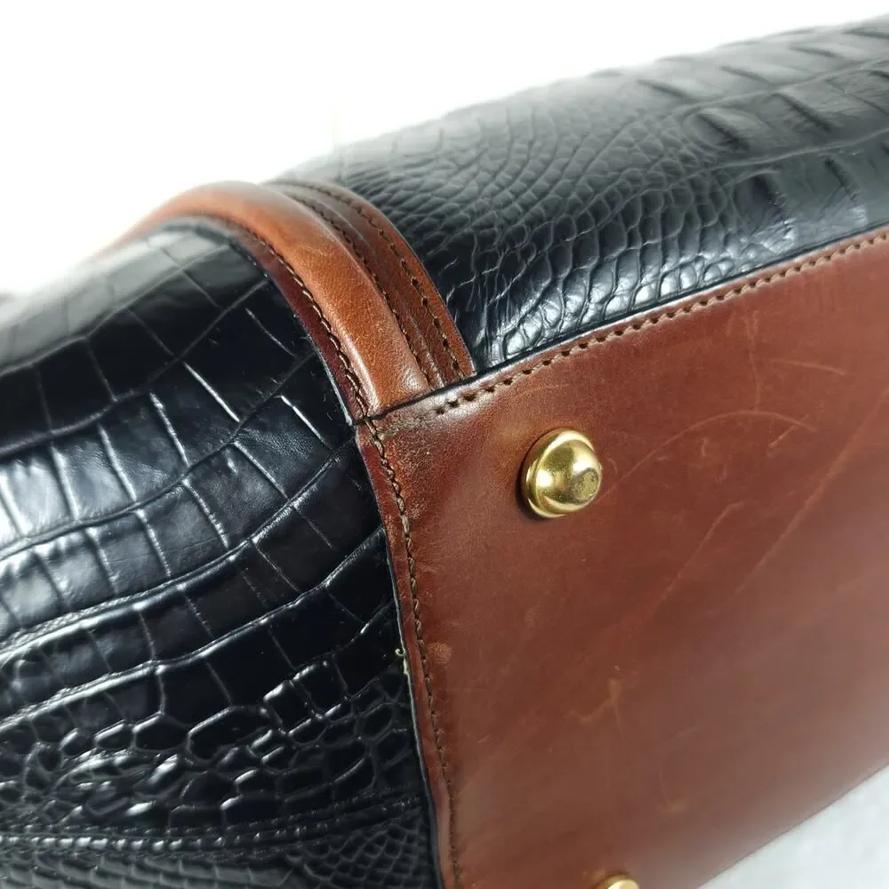 Brahmin Arden Tortoise Melbourne Leather Black Brown Satchel Handbag Bag
